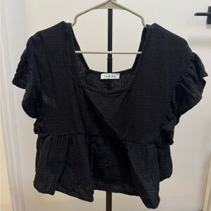 Charlotte Avery Black Ruffle Blouse